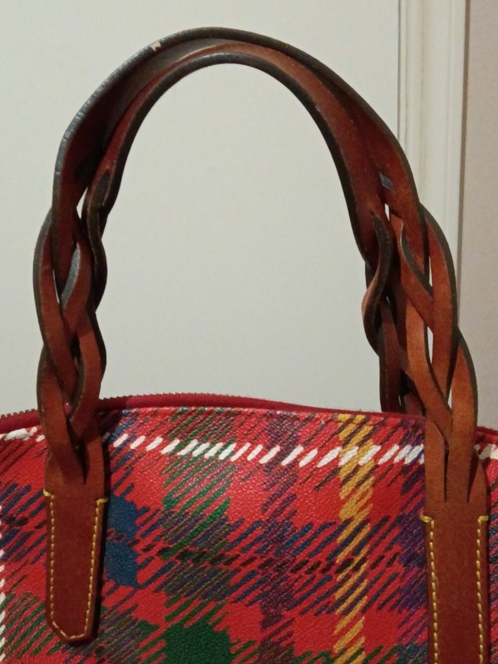 Dooney & Bourke Blakely Red Plaid Tartan Domed Satchel - Picture 10 of 13